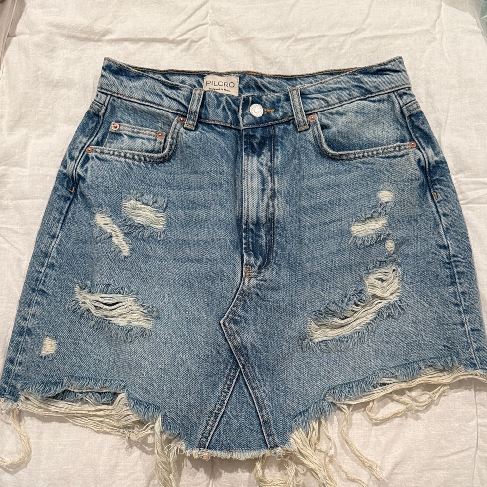 Pilcro Frayed Hem Blue Denim Mini Skirt Size 6